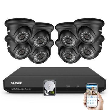 SANNCE System bezpieczeństwa 8CH 1080p Full HD-1TB