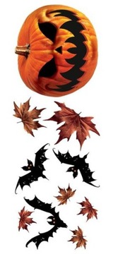 DEKORACJA NAKLEJKI DYNIA LIŚĆ NIETOPERZ HALLOWEEN