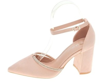 Eleganckie Zamszowe Sandały Z Cekinami NUDE r.39