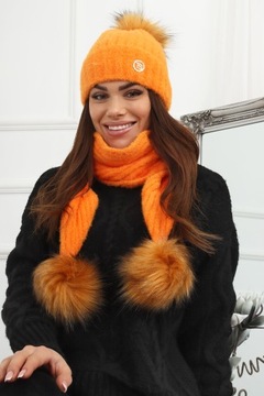 КОМПЛЕКТ ШАПКА ШАРФ АЛЬПАКА ТЁПЛЫЙ ОРАНЖЕВЫЙ 2513