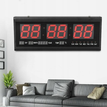 ZEGAR ŚCIENNY CYFROWY Duży LED Data Termometr 48cm