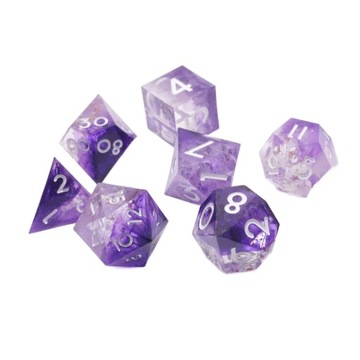 AMETYSTOWA OTCHŁAŃ ZESTAW 7 EPOKSYDOWYCH KOSTEK KOŚCI RPG