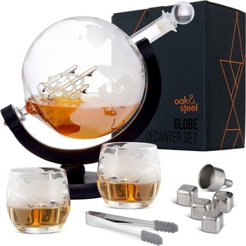 Karafka do whisky globus statek zestaw 1,5 l kostki + szklanki + szczypce