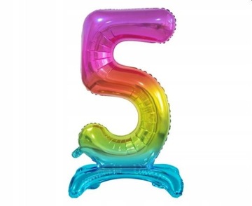 Balon foliowy Cyfra stojąca 5, tęczowa, 38 cm