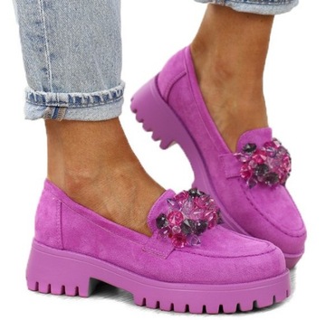 Purple fiolet półbuty zamsz kamienie GDXR355 r.37