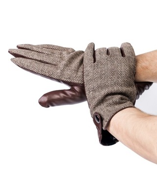 Ocieplane rękawiczki męskie z owczej skóry naturalnej i tkaniny- Rovicky