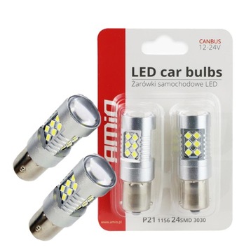 Żarówki LED cofania P21W 12/24V AMIO mocne