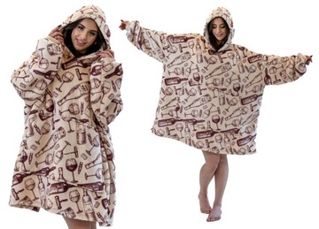 BLUZA KOC Gruba Kocobluza Oversize Futrzak XXL WINO 460 GSM AŻ 1,3 kg