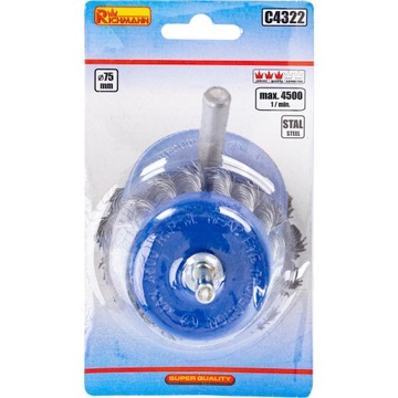 Szczotka druciana doczołowa wiertarka wkrętarka 75 mm drut skrętny C4322