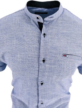 РУБАШКА МУЖСКАЯ, СИНАЯ КОРОТКИЙ РУКАВ, ВОРОТНИК-СТОЙКА С ЗНАКОМ 2XL XXL 45/46