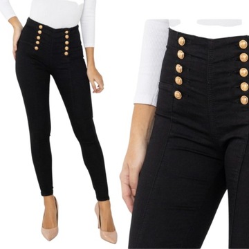 W797 CZARNE ELEGANCKIE SPODNIE GUZIKI WYS STAN 42