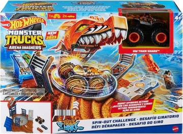 HOT WHEELS ZESTAW MONSTER TRUCKS ARENA SMASHERS TIGER SHARK + 3 AUTKA HNB93