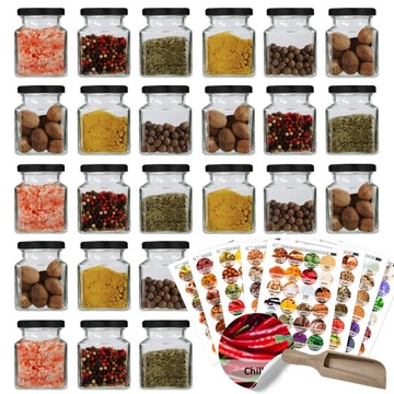 Баночки для специй 120мл 24шт +192 наклейки Крышка W5 Лопатка Z55