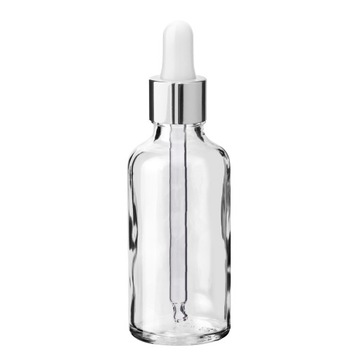 Butelka szklana bezbarwna 50 ml z pipetą srebrną