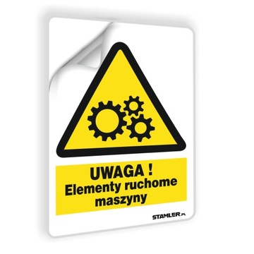 Naklejka BHP ostrzegawcza uwaga elementy ruchome 74x105mm