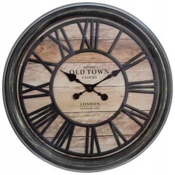 Duży zegar ścienny do salonu w stylu loft wzór drewniany Vintage 50 cm