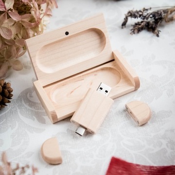 Pendrive drewno KLON 64 GB 3.0 + 3.2 USB-C TYP C + BOX + TWÓJ GRAWER LOGO