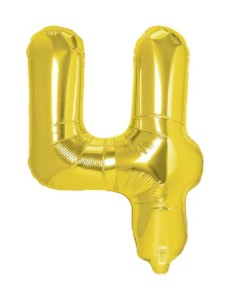 BALON FOLIOWY CYFRA '4' ZŁOTA 100 CM, SUPER PAK