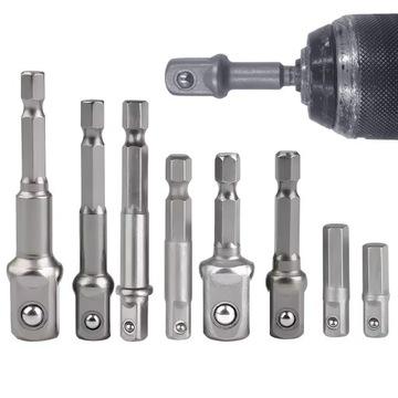 ADAPTERY REDUKCJE NA NASADKI DO WKRĘTARKI WIERTARKI 1/4 3/8 1/2 CrV 8szt.