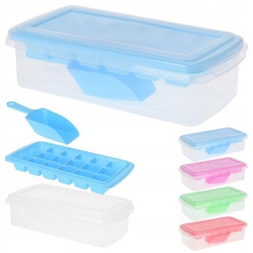 POJEMNIK DUŻY NA 18 KOSTEK KOSTKI LÓD POKRYWA ZAMYKANY PLASTIKOWY BPA FREE