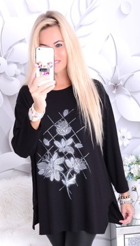 КОМФОРТНАЯ ТУНИКА ЧЕРНАЯ ПОЛОСКА ЦВЕТЫ 626А