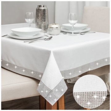 Obrus plamoodporny GLAMOUR w srebrne CYRKONIE 140x220 BIAŁY CZARNY SZARY