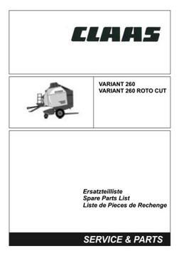 Claas Variant 260, 260 RC - katalog części