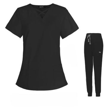 KOMPLET MEDYCZNY DAMSKI SCRUB UNIFORM UBRANIE MUNDUREK CZARNY ROZMIAR S