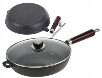 PATELNIA 24 cm Żeliwna Głęboka Ciężka INDUKCJA GAZ