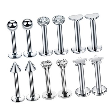 7x16G Steel Labret Lip Rings Stud