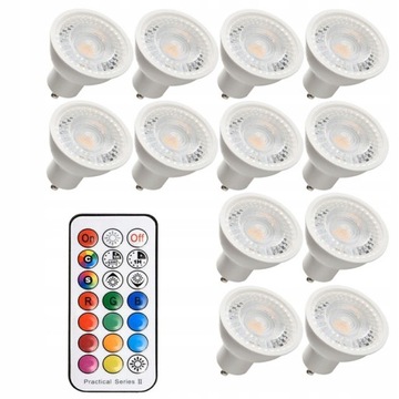 Zestaw 12 x żarówka gu10 RGB + neutralna z pilotem