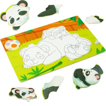 Drewniana kolorowa układanka puzzle Panda