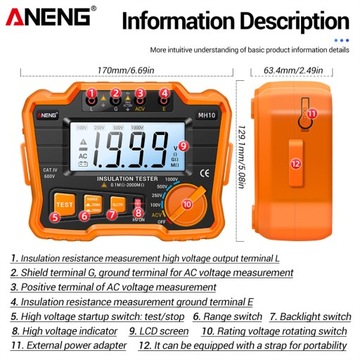 Цифровой тестер сопротивления изоляции ANENG MH10