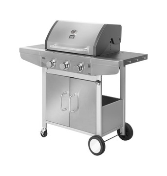GRILL GAZOWY OGRODOWY Z SZYBĄ ZESTAW GRILLOWY 3 PALNIKI ŻELIWNY RUSZT