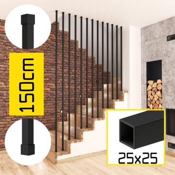 Balustrada zabudowa pionowa czarna RAL 25x25 150cm