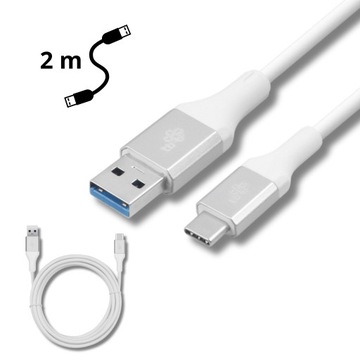 Kabel usb c wytrzymaly USB 3.0 - USB C 2m PREMIUM 3A biały TPE