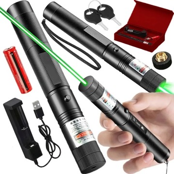MOCNY ULTRA LASER WSKAŹNIK LASEROWY ZIELONY MOCNY AKUMULATOR ŁADOWARKA USB