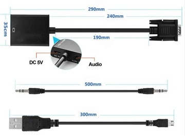 JAMEGA Adapter VGA na HDMI z obsługą audio 1080p konwerter VGA na HDMI