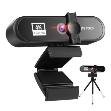 4K 8MP Autofocus Web Camera with Tripod, 4k Black