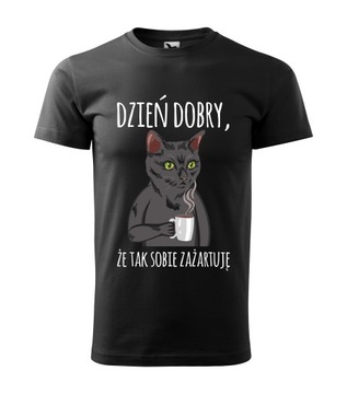 KOSZULKA T-SHIRT CZARNA PREZENT ŚMIESZNA KOT ROZMIAR L