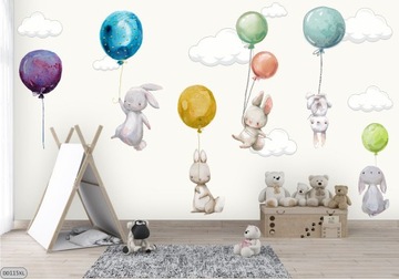 ZWIERZĘTA KRÓLIKI BALONY NAKLEJKI NA ŚCIANĘ240x100