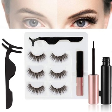 RZĘSY MAGNETYCZNE 3X DŁUGIE + PĘSETA + EYELINER