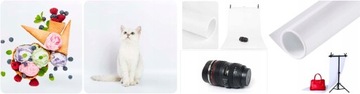 TŁO FOTOGRAFICZNE PVC BIAŁE + CZARNE 1,5x2m Zestaw do TEŁ TYP T Belka 1,5x2