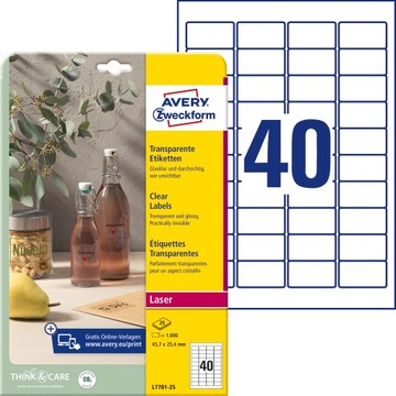 Etykiety przezro Crystal Avery 25 ark 45,7 x 25,4