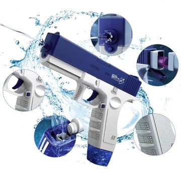 АВТОМАТИЧЕСКИЙ ВОДЯНОЙ ПИСТОЛЕТ GLOCK, ВИНТОВКА, 2 МАГАЗИНА, АККУМУЛЯТОРНЫЙ ПУАНСОН