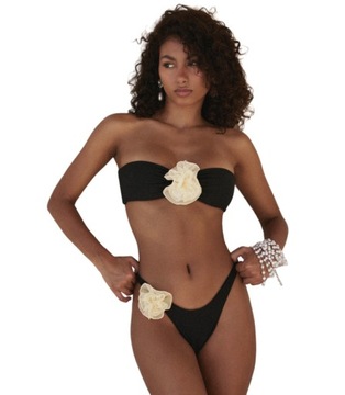 STRÓJ KĄPIELOWY BIKINI DWUCZĘŚCIOWY Z OZDOBNYMI KWIATAMI BANDEAU M