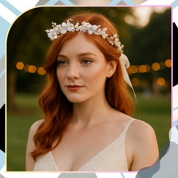 Biały Wianek Opaska do Włosów Na Głowę Stroik OZDOBA Dla Dziecka Boho