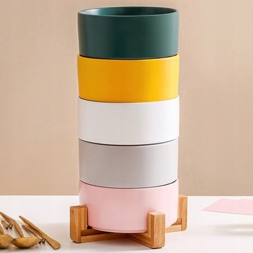 ДВОЙНАЯ ЧАШКА ДЛЯ КОШКИ, КЕРАМИЧЕСКИЕ ЧАШКИ НА ПОДСТАВКЕ БАМБУК, 2X400МЛ