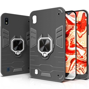 ETUI PANCERNE DO SAMSUNG GALAXY A10 CZARNE OBUDOWA ARMOR HOLDER RING SZKŁO