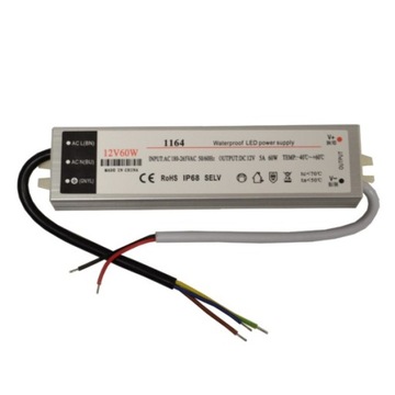 Transformator Zasilacz LED 12V 60W 5A napięciowy IP67 aluminium